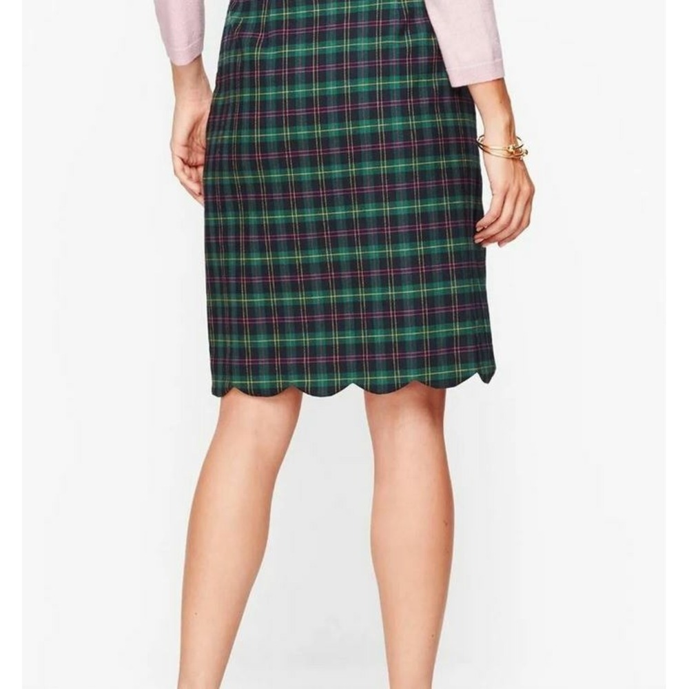 Talbots Petite Scalloped Hem Plaid Wool Blend Skirt Green 2P 53441034 - Picture 2 of 11